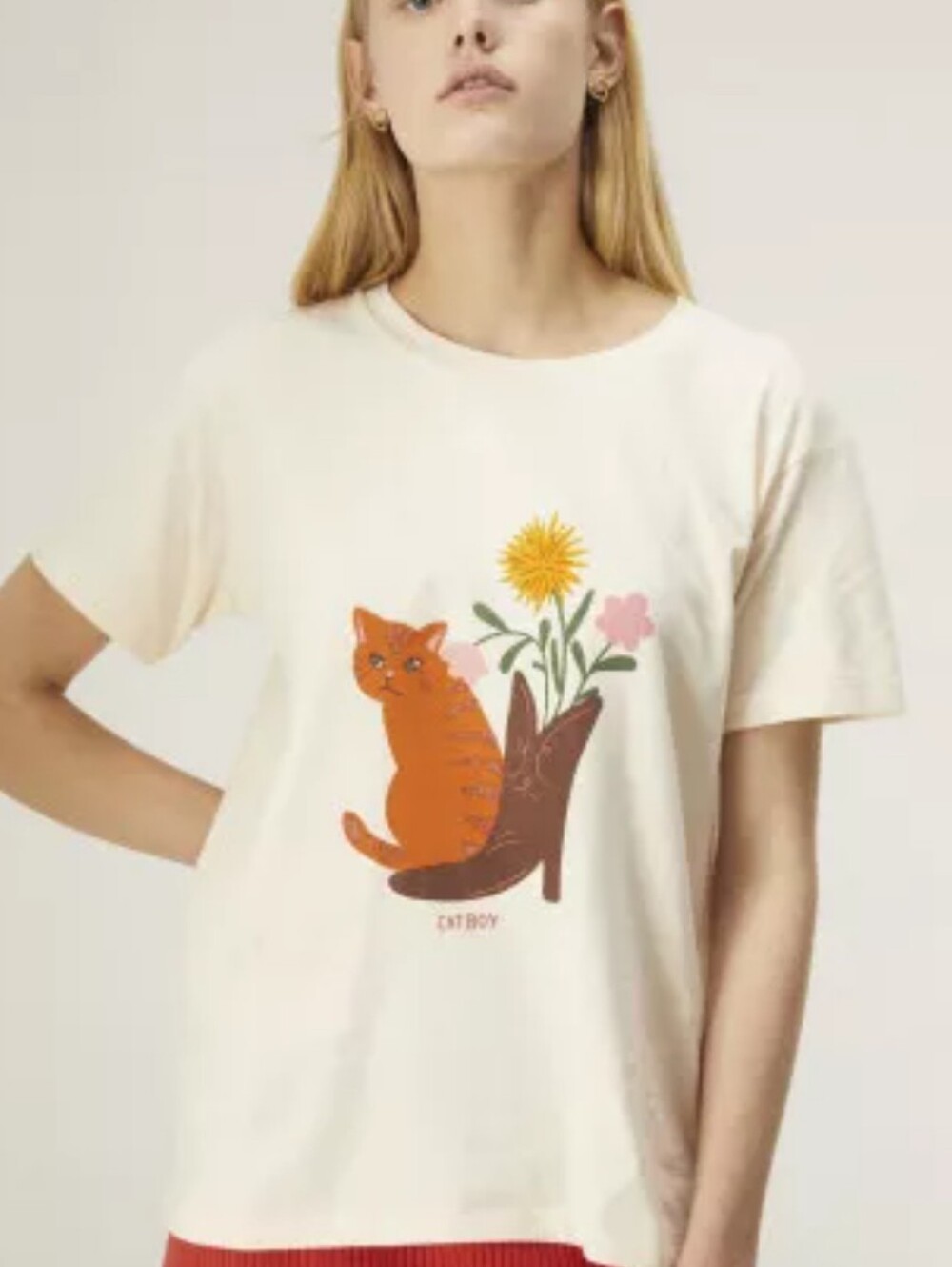 Cat Boy Graphic Tee in Cream with Orange Cat
